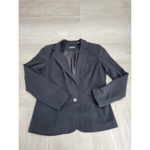 Hillard & Hanson Blazer Jacket Women's 12 Black Stretch Notch Lapel Career